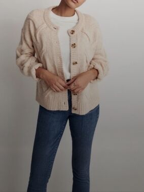 Madewell XL Cable Ashmont Cardigan Sweater Cream Wool NH939 NEW